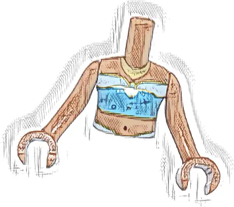 Torso Mini Doll Girl Medium Azure and Light Aqua Tube Top with Sparkles, Navel, and Gold Necklace Pattern, Medium Nougat Arms with Hands