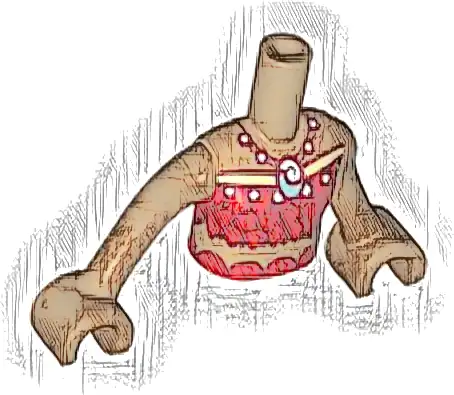 Torso Mini Doll Girl Red and Tan Top with Feathers, Metallic Light Blue and White Pendant Necklace Pattern, Medium Nougat Arms with Hands