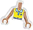 Część LEGO® FTGpb410c01 Tułów Mini Laleczka Dziewczyna Żółty Bezrękawnik, Średnioniebieski Kołnierzyk i Odznaka, Biały Pasek Wzór, Średniobrązowe Ręce z Dłońmi
