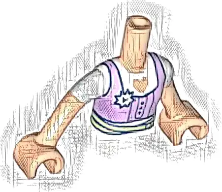 Torso Mini Doll Girl Lavender Top over White Shirt with Heart Cutout and Yellowish Green Belt, Light Nougat Arms with Hands with White Short Sleeves