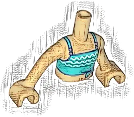 Torso Mini Doll Girl Dark Turquoise Swimsuit Top with White Wavy Stripes Pattern, Medium Tan Arms with Hands