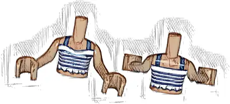 Torso Mini Doll Girl Dark Blue and White Striped Halter Top with Ruffles Pattern, Medium Brown Arms with Hands