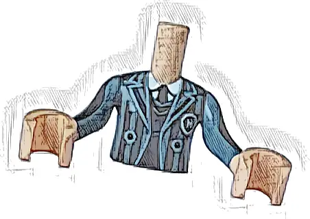 Torso Mini Doll Girl Dark Bluish Gray Striped Jacket over Black Sweater and Tie over White Shirt Pattern, Medium Tan Arms with Hands with Black Long Sleeves with Dark Bluish Gray Stripes