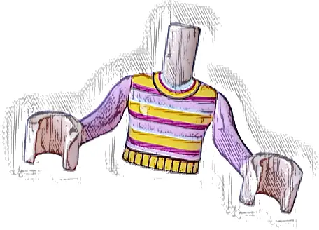 Torso Mini Doll Girl Bright Pink, Magenta, White and Yellow Striped Sweater Pattern, Light Nougat Arms with Hands with Bright Pink Long Sleeves