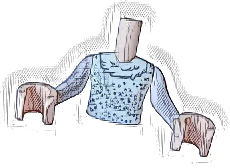 Torso Mini Doll Girl White Dress Top with Dark Bluish Gray Ruffles and Metallic Light Blue and Silver Sparkles Pattern, Light Nougat Arms with Hands with White Long Sleeves