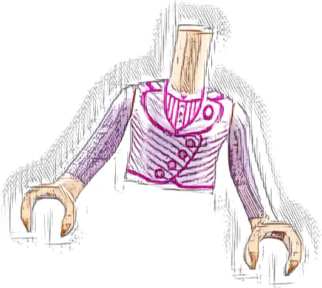 Torso Mini Doll Girl Lavender Jacket with Metallic Pink Stripes and Magenta Trim over Bright Pink Shirt Pattern, Light Nougat Arms with Hands with Lavender Long Sleeves