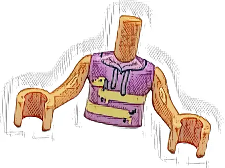 Torso Mini Doll Girl Medium Lavender Sleeveless Hoodie with Black Strings and Bright Light Yellow Dachshund with Red Collar Pattern, Nougat Arms with Hands