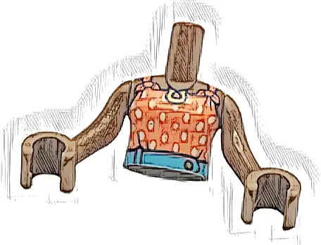 Torso Mini Doll Girl Coral Halter Top with White Dots, Medium Azure Belt with Gold Button and Horseshoe Necklace Pattern, Medium Brown Arms with Hands