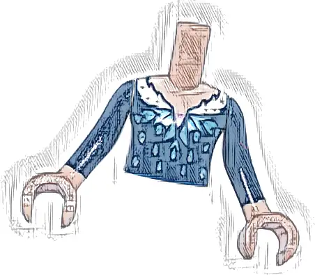 Torso Mini Doll Girl Dark Blue Dress Top with Metallic Light Blue Snowflake and White Fur Collar with Metallic Pink Dots Pattern, Light Nougat Arms with Hands with Dark Blue Long Sleeves