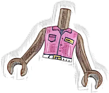 Torso Mini Doll Girl Dark Pink Sleeveless Shirt with Magenta Pocket and Collar, Gold Badge, White Belt with Buckle Pattern, Umber Arms with Hands