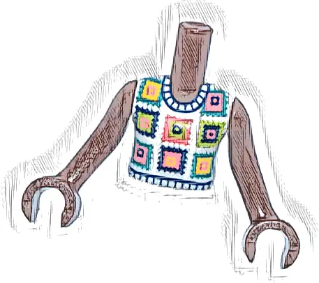 Torso Mini Doll Girl White Sleeveless Crochet Top with Squares Pattern, Medium Brown Arms with Hands