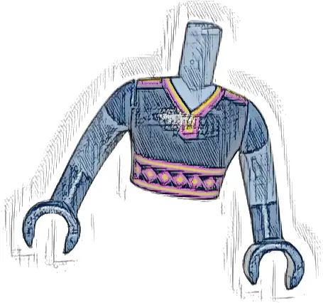 Torso Mini Doll Man Dark Blue Top with Magenta Sash and Trim Pattern, Dark Blue Arms with Hands with Sand Blue Forearms