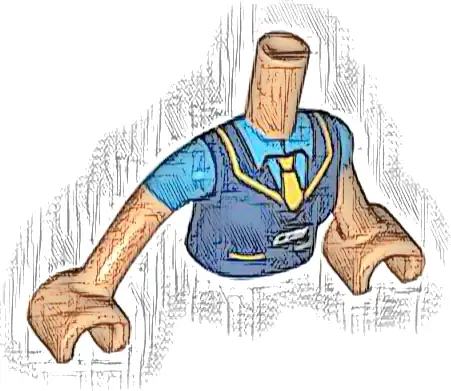 Torso Mini Doll Woman Dark Blue Vest with Bright Light Orange Trim and Tie Pattern, Nougat Arms with Hands with Dark Azure Short Sleeves