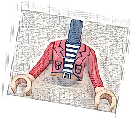 Torso Mini Doll Woman Red Jacket Open over White Striped Shirt, Dark Orange Belt with Buckle Pattern, Light Nougat Arms with Hands with Red Long Sleeves