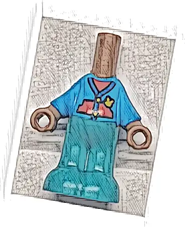 Micro Doll, Body with Molded Dark Azure Top and Dark Turquoise Pants and Printed Blue Jacket Hems over Red Top, Pockets and Bright Light Orange Buttons and Rabbit Pattern