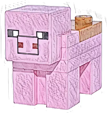 Minecraft Pig with Saddle (2 x 2 Modified Tile, Plain Snout with Black Outline) - Brick Built