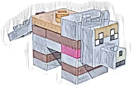 Minecraft Wolf, Tamed, Medium Nougat and Reddish Brown Fur - Brick Built