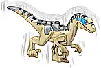 Część LEGO® raptor18 Dinozaur Raptor / Velociraptor z ciemnoszarym niebieskim grzbietem, czarnymi paskami, ciemnoazjatyckimi oznaczeniami