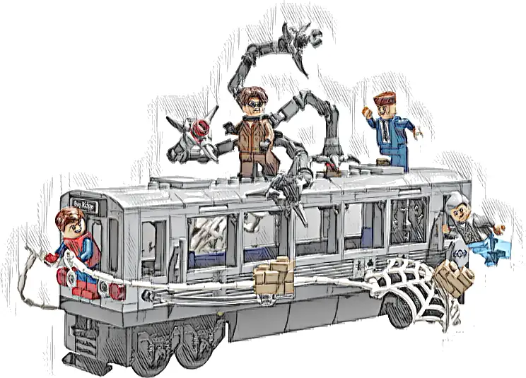 LEGO 76321 Marvel Spider-Man kontra Doc Ock — scena w metrze